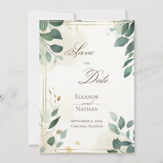 Spring Summer Wedding Green Leaves Save the Date Kaart (Voorkant)
