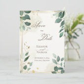 Spring Summer Wedding Green Leaves Save the Date Kaart (Staand voorkant)