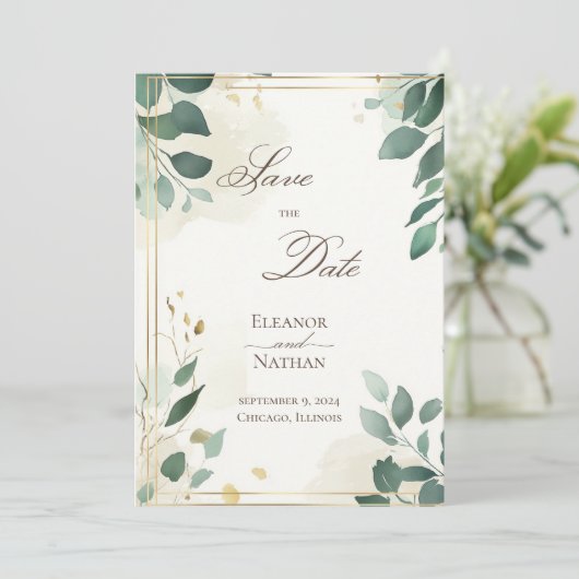 Spring Summer Wedding Green Leaves Save the Date Kaart (Staand voorkant)