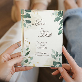 Spring Summer Wedding Green Leaves Save the Date Kaart