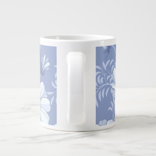Spring Summer White Flower Blue Pattern Grote Koffiekop (Achterkant)