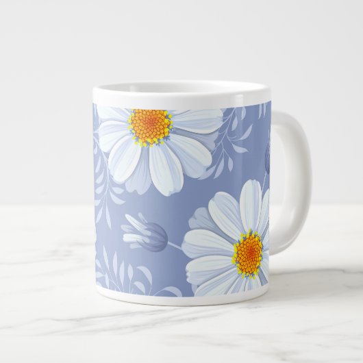 Spring Summer White Flower Blue Pattern Grote Koffiekop (Voorkant rechts)