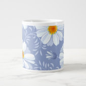 Spring Summer White Flower Blue Pattern Grote Koffiekop (Voorkant)