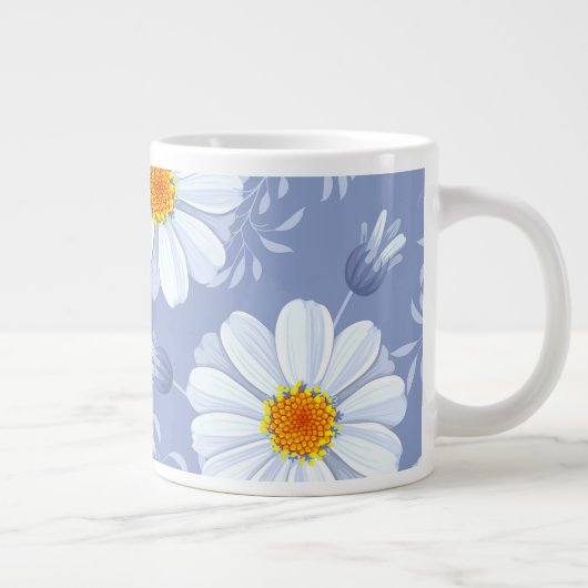 Spring Summer White Flower Blue Pattern Grote Koffiekop (Rechts)