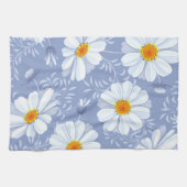 Spring Summer White Flower Blue Pattern Theedoek (Horizontaal)