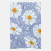 Spring Summer White Flower Blue Pattern Theedoek (Verticaal)