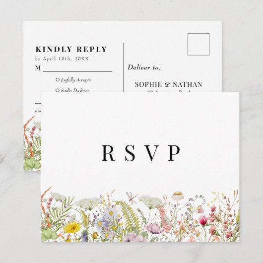 Spring Summer Wildflower Beige Boho RSVP Briefkaart (Voorkant / Achterkant)