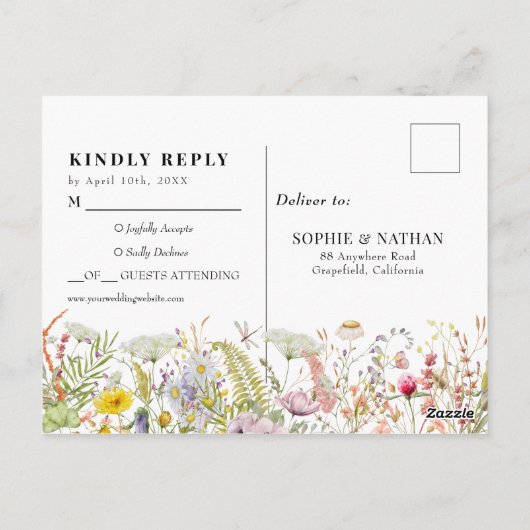 Spring Summer Wildflower Beige Boho RSVP Briefkaart (Achterkant)