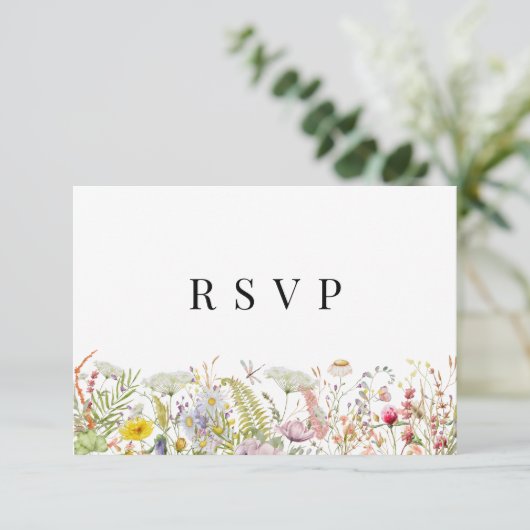 Spring Summer Wildflower Beige Boho RSVP-kaart Informatiekaartje (Staand voorkant)