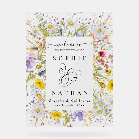 Spring Summer Wildflower Beige Boho Welkom Acryl Bord (Voorkant)