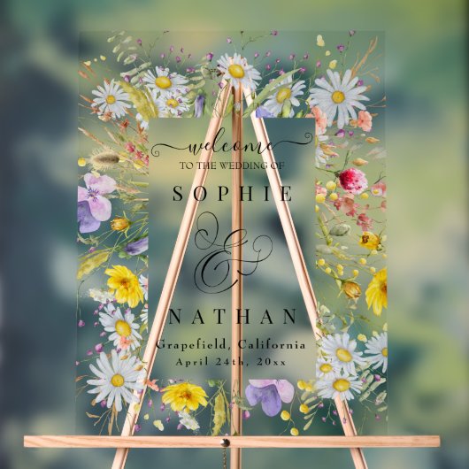 Spring Summer Wildflower Beige Boho Welkom Acryl Bord (Neutraal)