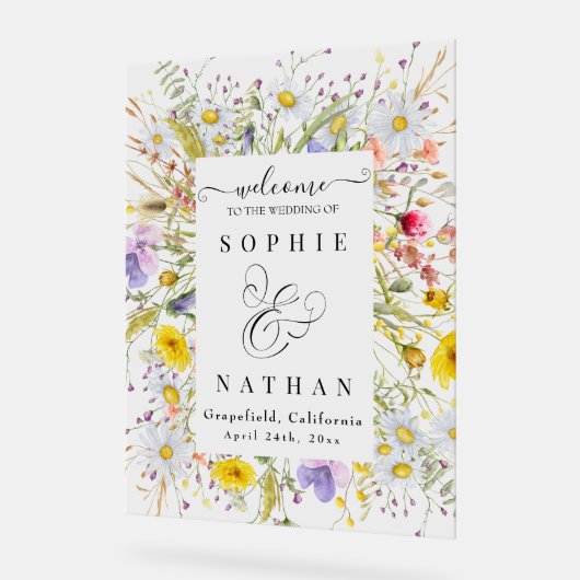 Spring Summer Wildflower Beige Boho Welkom Acryl Bord (Hoek)