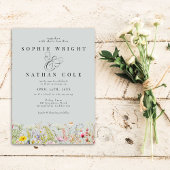 Spring Summer Wildflower Blush Blue Boho Wedding Kaart