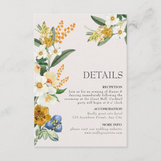 Spring Summer Wildflower Boho Garden wedding Informatiekaartje (Voorkant)