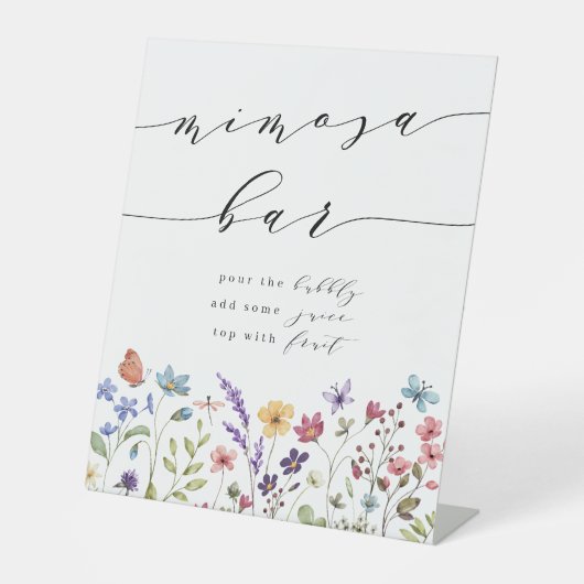 Spring Summer Wildflower Mimosa Bar Vrijgezellenfe Reclamebord Met Voetstuk (Voorkant)
