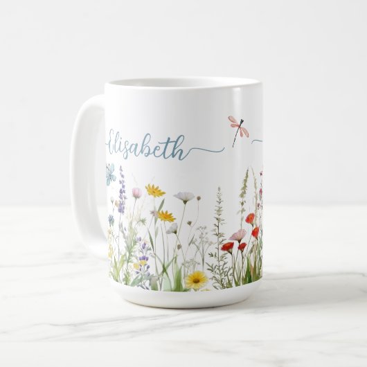 Spring Summer Wildflowers Script naam Mok (Voorkant links)