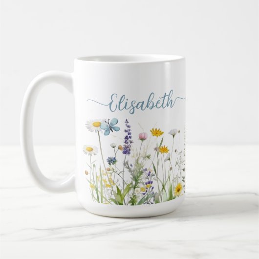 Spring Summer Wildflowers Script naam Mok (Links)