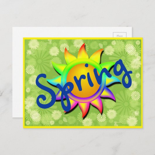 Spring Sun en bloemen Briefkaart (Voorkant / Achterkant)
