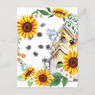 Spring Sunflower Birdhouse  Art Briefkaart