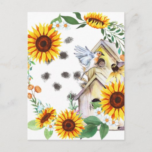 Spring Sunflower Birdhouse  Art Briefkaart (Voorkant)