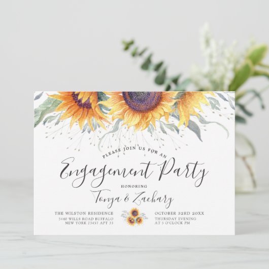 Spring Sunflower Bloom | Engagement Party Kaart (Staand voorkant)