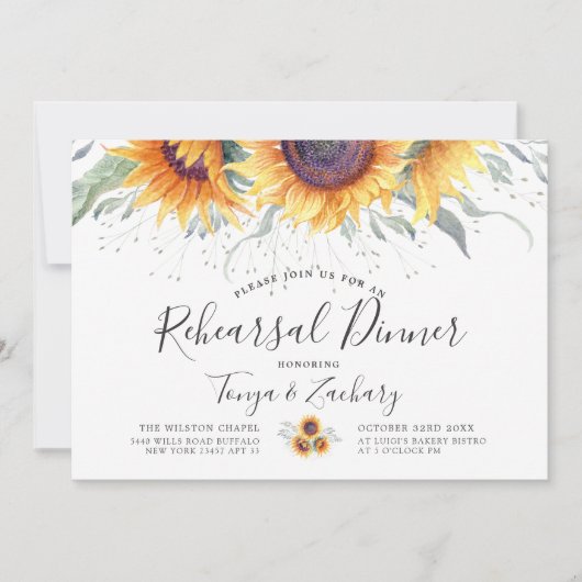 Spring Sunflower Bloom Rehearsal Dinner Kaart (Voorkant)