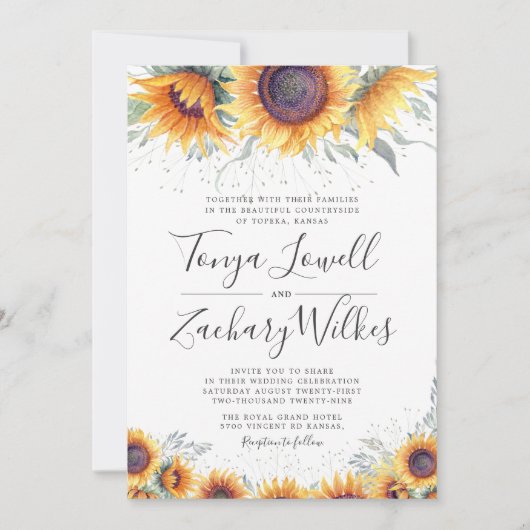 Spring Sunflower Bloom Wedding Invite Kaart (Voorkant)