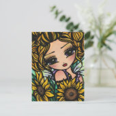 Spring Sunflower Bumblebee Fairy Fantasy Art Girl Briefkaart (Staand voorkant)