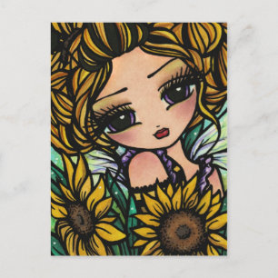 Spring Sunflower Bumblebee Fairy Fantasy Art Girl Briefkaart