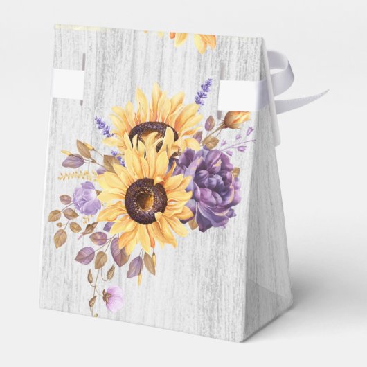 Spring Sunflower en Paars Peony Wedding Bedankdoosjes (Achterkant)