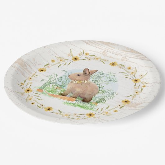 Spring Sunflower Floral Rabbit Garden Waterverf Papieren Bordje (Gekanteld)