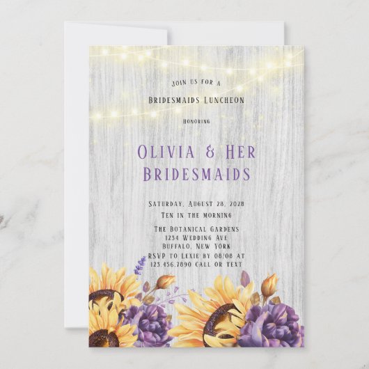 Spring Sunflower Paars Peony Bridesmaids Luncheon Kaart (Voorkant)