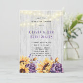 Spring Sunflower Paars Peony Bridesmaids Luncheon Kaart (Staand voorkant)