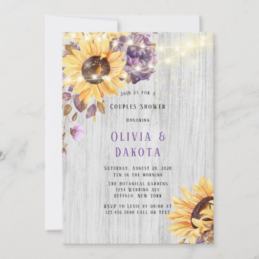 Spring Sunflower Paarse Peony Couples Shower Kaart (Voorkant)