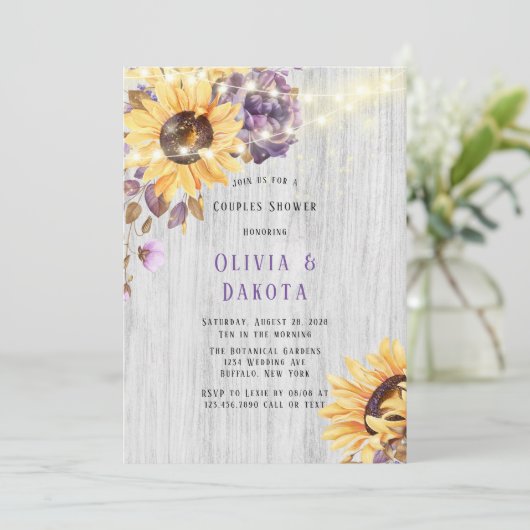 Spring Sunflower Paarse Peony Couples Shower Kaart (Staand voorkant)