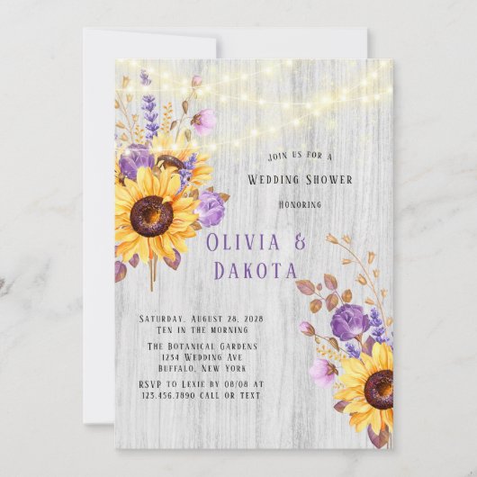 Spring Sunflower Paarse Peony Wedding Shower Kaart (Voorkant)