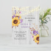 Spring Sunflower Paarse Peony Wedding Shower Kaart (Staand voorkant)