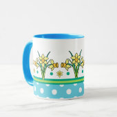 Spring Sunshine Daffodil Border, Polka Dots Mok (Voorkant links)