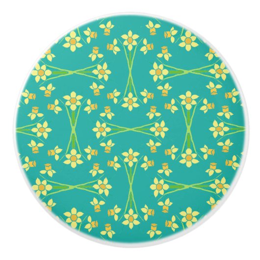 Spring Sunshine Daffodils Aqua Custom Ceramic Knob Keramische Knop (Voorkant)
