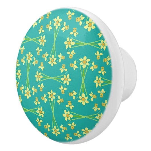Spring Sunshine Daffodils Aqua Custom Ceramic Knob Keramische Knop (Rechts)
