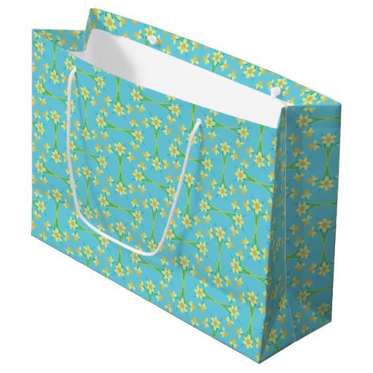 Spring Sunshine Daffodils op Blue Grote Gift Bag Large Cadeautasje (Voorkant Gekanteld)