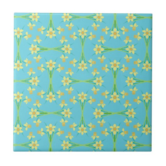 Spring Sunshine Daffodils Sky Blue Ceramic Tegel Tegeltje (Voorkant)