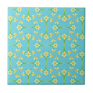 Spring Sunshine Daffodils Sky Blue Ceramic Tile Tegeltje
