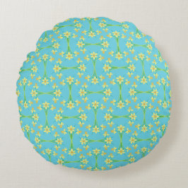 Spring Sunshine Daffodils Sky Blue Round Pillow Rond Kussen
