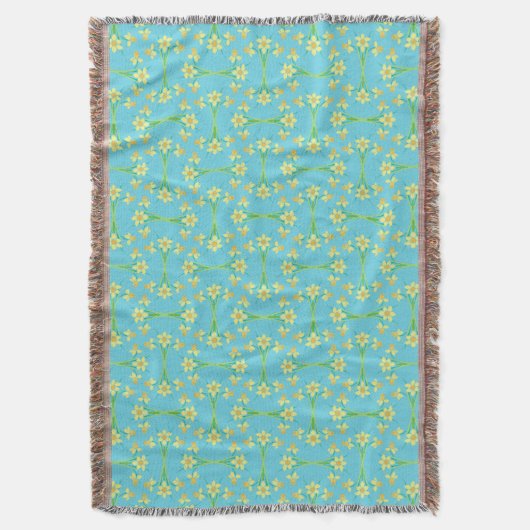 Spring Sunshine Daffodils Sky Blue Throw Blanket Deken (Voorkant Verticaal)