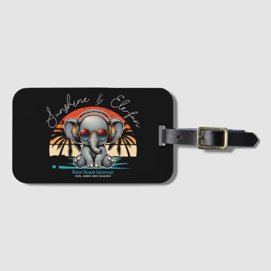 Spring Sunshine en Ele-fun Retro Beach Getaway Bagagelabel (Voorkant (horizontaal))