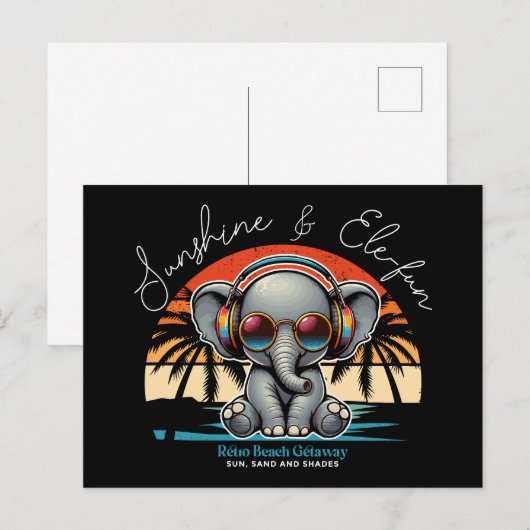 Spring Sunshine en Ele-fun Retro Beach Getaway Feestdagenkaart (Voorkant / Achterkant)