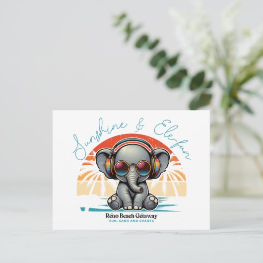 Spring Sunshine en Ele-fun Retro Beach Getaway Feestdagenkaart (Staand voorkant)
