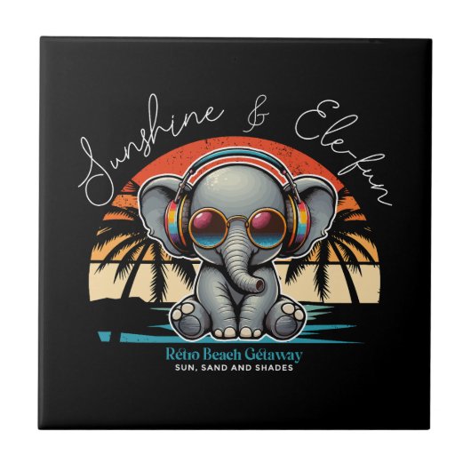 Spring Sunshine en Ele-fun Retro Beach Getaway Tegeltje (Voorkant)