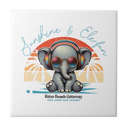 Spring Sunshine en Ele-fun Retro Beach Getaway Tegeltje (Voorkant)